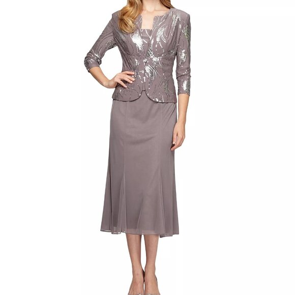 Alex Evenings Women's Sequin A-Line Midi Dress and Jacket | SIZE 12-14 - Picture 1 of 6